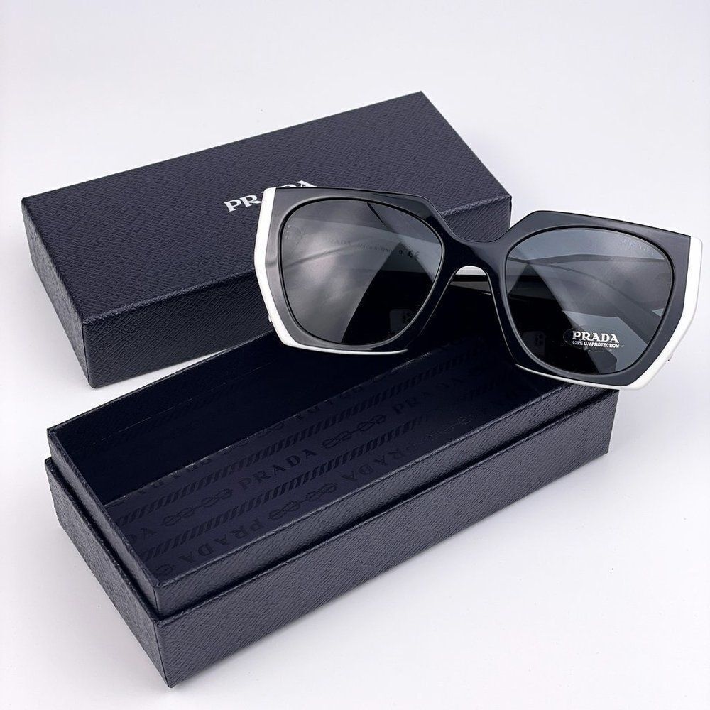 NEW Prada  PR15WS 09Q5S0 Black White Dark Gray Square Women Sunglasses - Picture 8 of 13